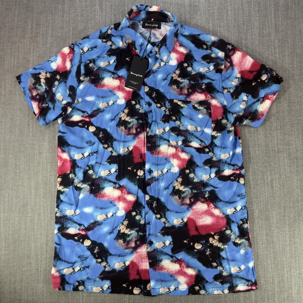 Barney Cools Shirt Mens Large Multicolor Abstract Print Short Sleeve Button Up